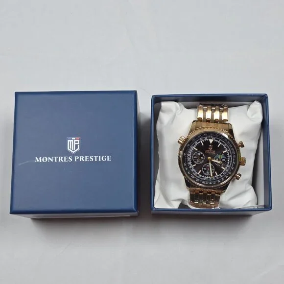 Montres Prestige Gold Chronograph Watch MPW-0313 New